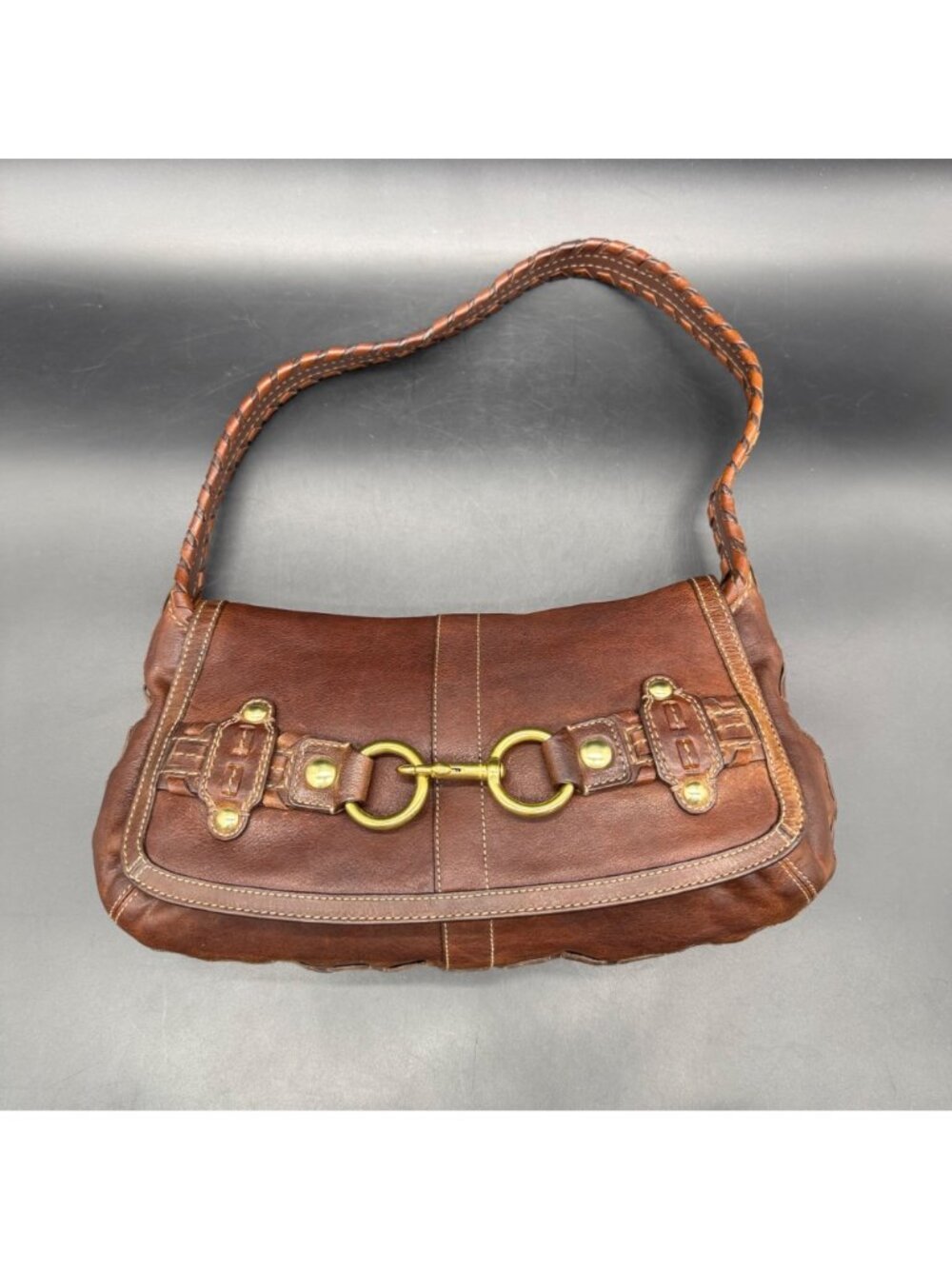 Vintage Y2K Coach Purse Ergo Belted Flap Brown Leather Horse Bit Shoulder Bag - Picture 2 of 16